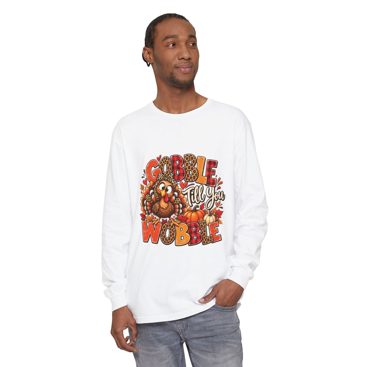Gobble Till You Wobble – Retro Thanksgiving Turkey Comfort Colors Long-Sleeve T-Shirt