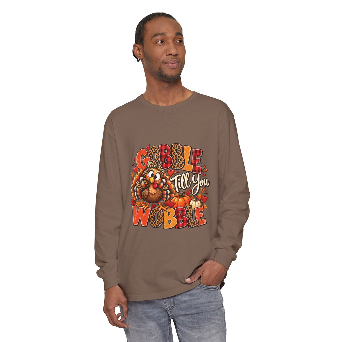 Gobble Till You Wobble – Retro Thanksgiving Turkey Comfort Colors Long-Sleeve T-Shirt