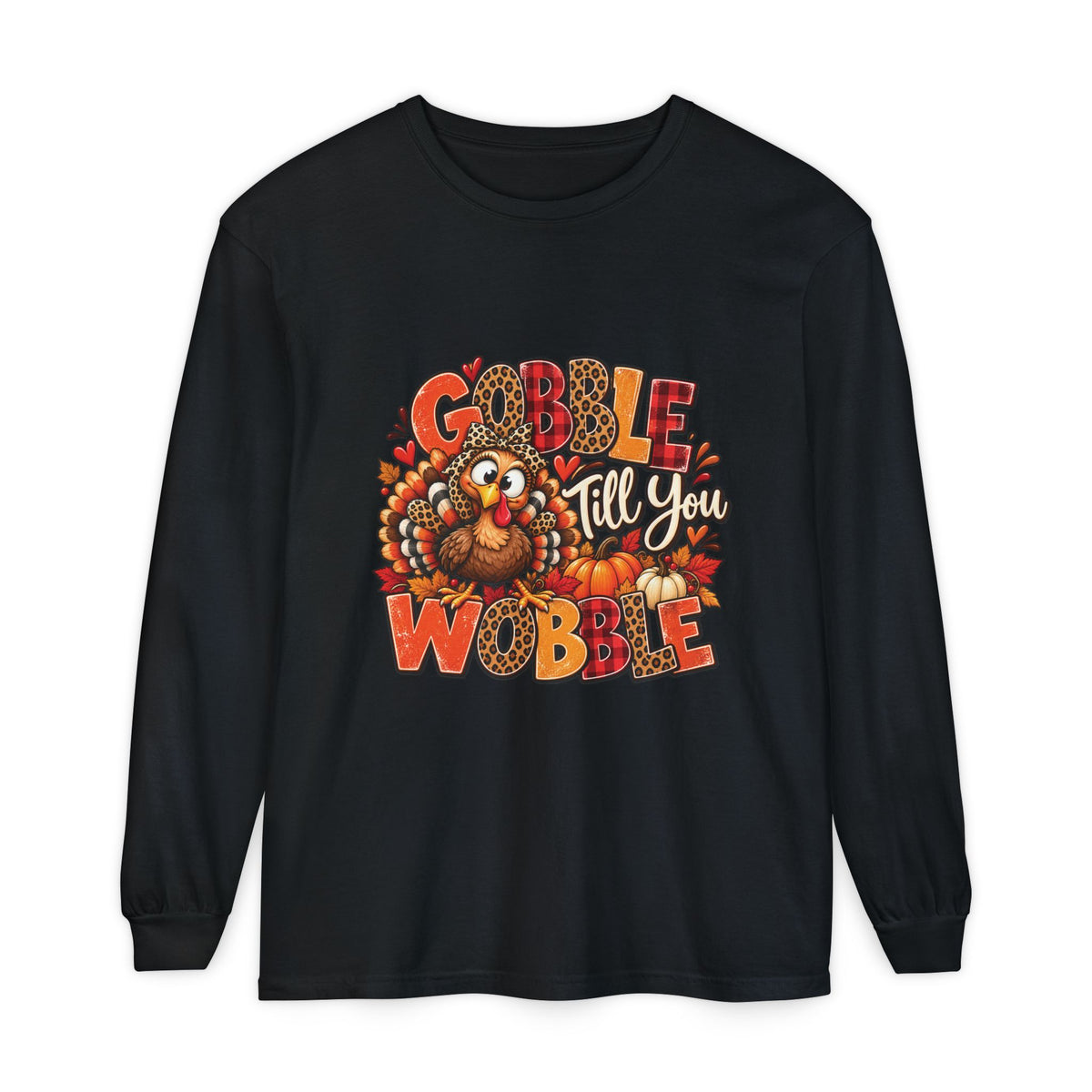 Gobble Till You Wobble – Retro Thanksgiving Turkey Comfort Colors Long-Sleeve T-Shirt