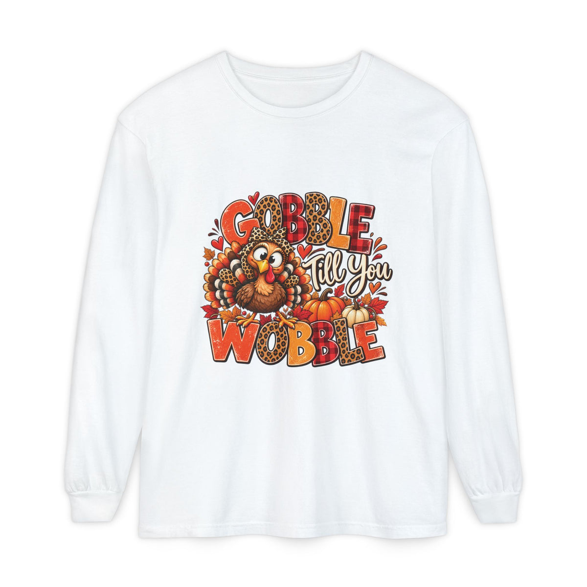 Gobble Till You Wobble – Retro Thanksgiving Turkey Comfort Colors Long-Sleeve T-Shirt