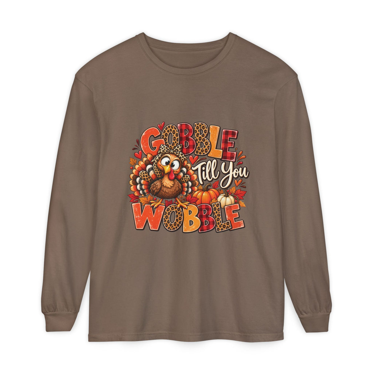 Gobble Till You Wobble – Retro Thanksgiving Turkey Comfort Colors Long-Sleeve T-Shirt