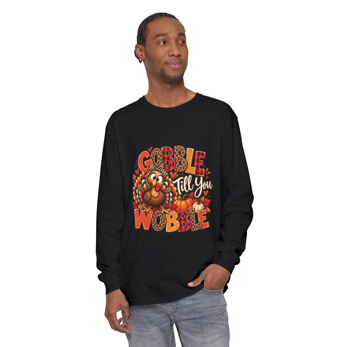 Gobble Till You Wobble – Retro Thanksgiving Turkey Comfort Colors Long-Sleeve T-Shirt